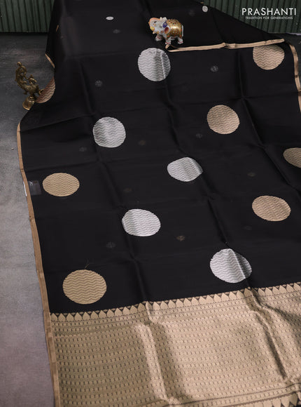 Banarasi organza silk saree black with rudraksha silver & gold zari woven buttas and zari woven border