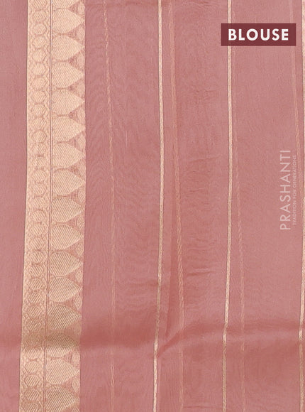 Banarasi organza silk saree pastel pink with rudraksha silver & gold zari woven buttas and zari woven border
