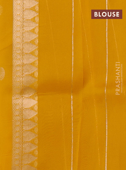 Banarasi organza silk saree yellow with rudraksha silver & gold zari woven buttas and zari woven border