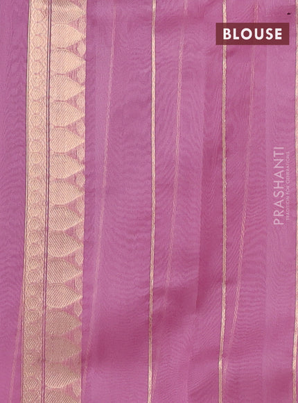 Banarasi organza silk saree peach pink with rudraksha silver & gold zari woven buttas and zari woven border