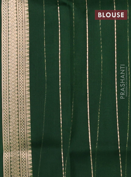 Banarasi organza silk saree bottle green with rudraksha silver & gold zari woven buttas and simple border