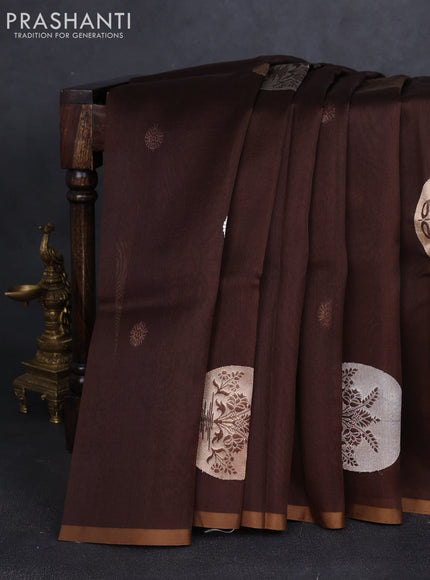 Banarasi organza silk saree coffee brown with zari woven buttas and piping border