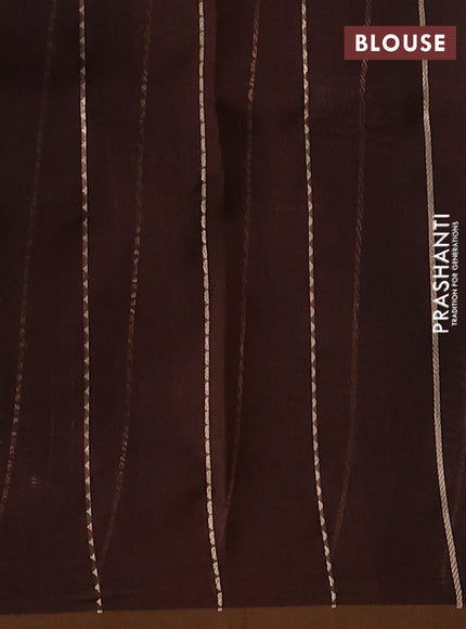Banarasi organza silk saree coffee brown with zari woven buttas and piping border