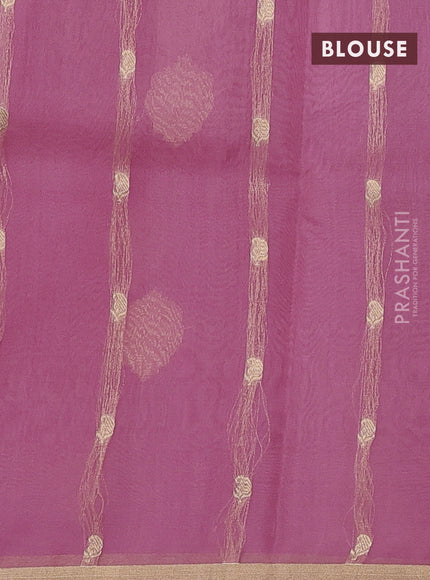 Banarasi organza silk saree peach pink with zari woven buttas and zari woven border