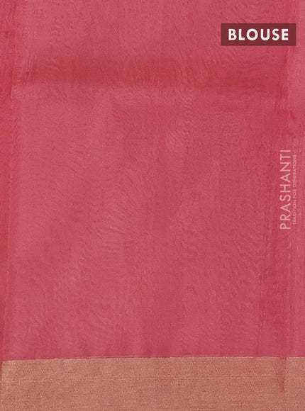 Banarasi organza silk saree peach pink with zari woven buttas and zari woven border