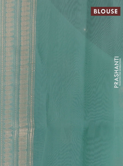 Banarasi organza silk saree teal green with prints & sequin embroidery work and zari woven border
