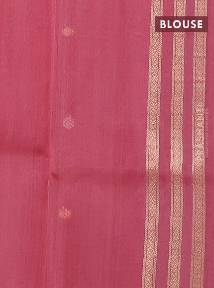Banarasi organza silk saree peach pink with rudraksha silver & gold zari woven buttas and zari woven border