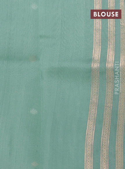 Banarasi organza silk saree pastel green with rudraksha silver & gold zari woven buttas and zari woven border