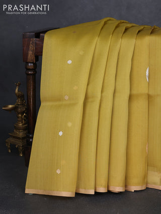 Banarasi organza silk saree pale yellow with rudraksha silver & gold zari woven buttas and zari woven border