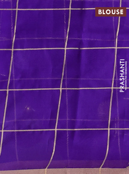 Banarasi organza silk saree violet with allover zari checks & buttas and zari woven border