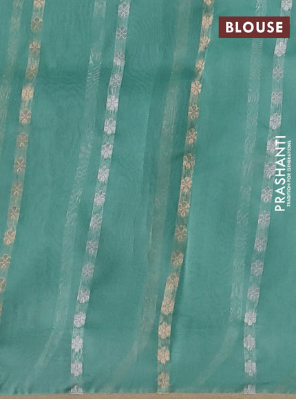 Banarasi organza silk saree teal green with allover silver & zari weaves and zari woven border