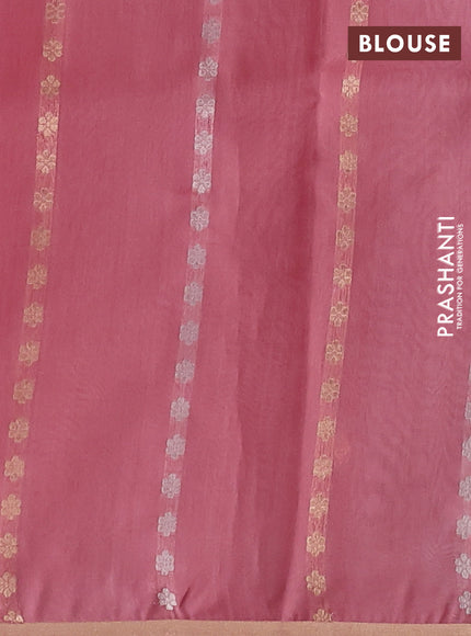 Banarasi organza silk saree peach pink with allover silver & zari weaves and zari woven border