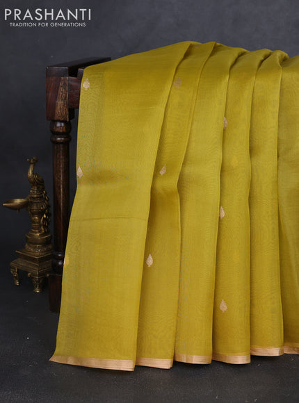 Banarasi organza silk saree lime green with zari woven buttas and zari wove border