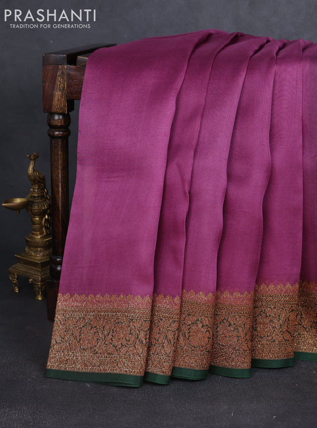 Banarasi organza silk saree pastel purple and green with plain body and thread & zari woven border