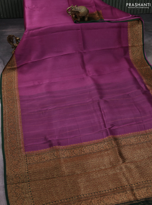 Banarasi organza silk saree pastel purple and green with plain body and thread & zari woven border