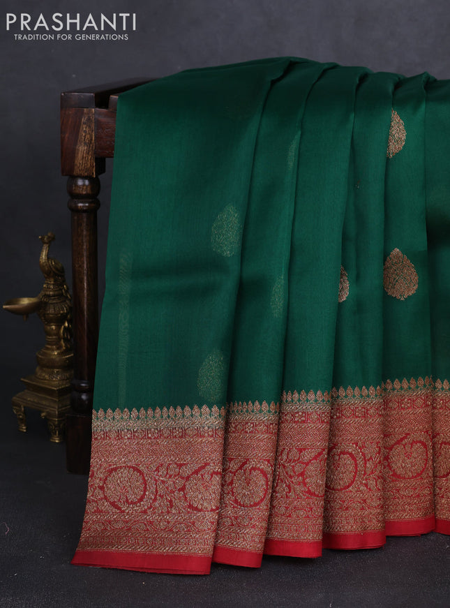 Banarasi organza silk saree green and maroon with allover thread & zari woven buttas and thread & zari woven border