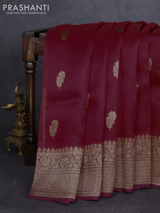 Banarasi organza silk saree maroon and wine shade with allover thread & zari woven buttas and thread & zari woven border