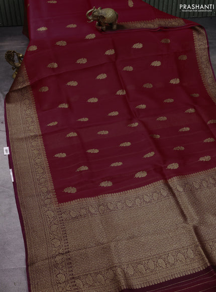 Banarasi organza silk saree maroon and wine shade with allover thread & zari woven buttas and thread & zari woven border