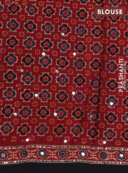 Modal silk saree maroon and black with allover ajrakh prints & mirror work and sequin embroidered work pallu