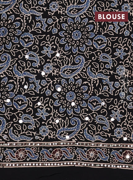 Modal silk saree black with allover ajrakh prints & sequin work and sequin embroidered work pallu