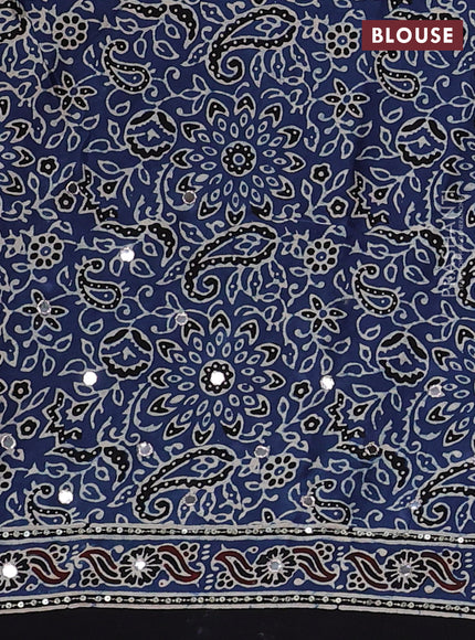 Modal silk saree indigo blue and black with allover ajrakh prints & sequin work and sequin embroidered work pallu