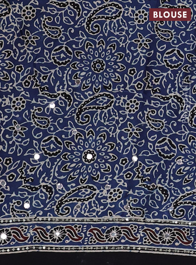 Modal silk saree indigo blue and black with allover ajrakh prints & sequin work and sequin embroidered work pallu