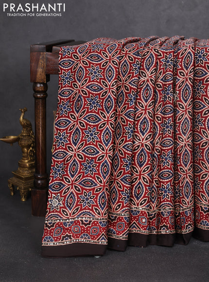 Modal silk saree maroon and coffee brown with allover ajrakh prints & sequin work and sequin embroidered work pallu