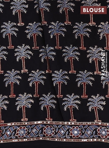 Modal silk saree black with allover ajrakh prints & sequin work and sequin embroidered work pallu