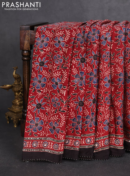 Modal silk saree maroon and coffee brown with allover ajrakh prints & sequin work and sequin embroidered work pallu