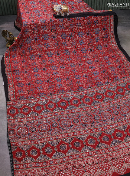 Modal silk saree maroon and coffee brown with allover ajrakh prints & sequin work and sequin embroidered work pallu
