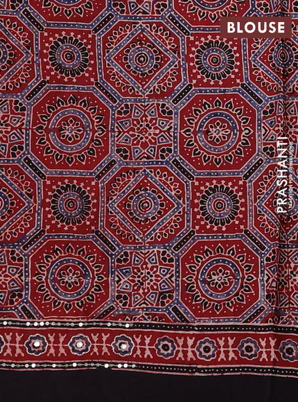 Modal silk saree maroon and coffee brown with allover ajrakh prints & sequin work and sequin embroidered work pallu