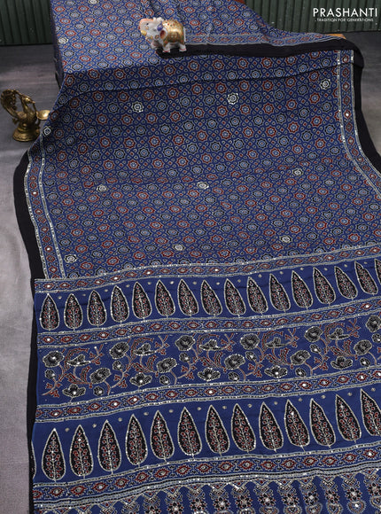 Modal silk saree blue and black with allover ajrakh prints & sequin work and sequin embroidered work pallu