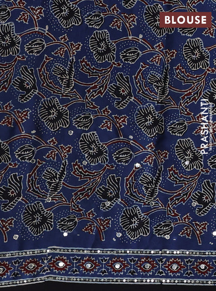 Modal silk saree blue and black with allover ajrakh prints & sequin work and sequin embroidered work pallu