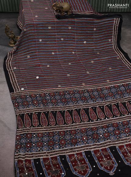 Modal silk saree black with allover ajrakh prints & sequin work and sequin embroidered work pallu