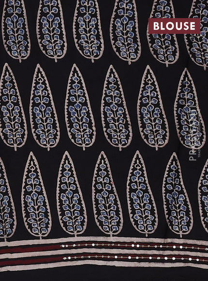 Modal silk saree black with allover ajrakh prints & sequin work and sequin embroidered work pallu