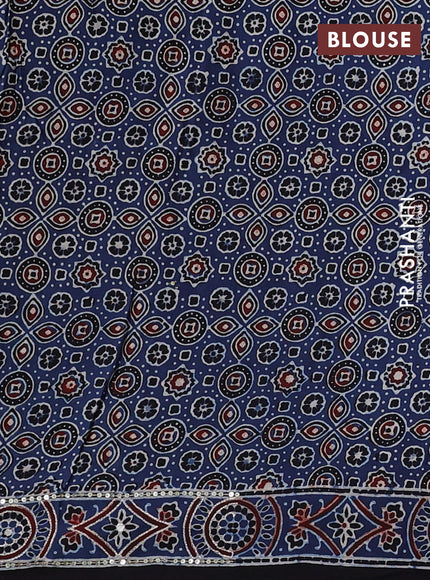 Modal silk saree blue and black with allover ajrakh prints and sequin embroidered work pallu