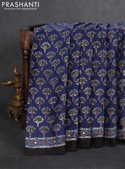 Modal silk saree blue and black with allover ajrakh prints & sequin work and sequin embroidered work pallu