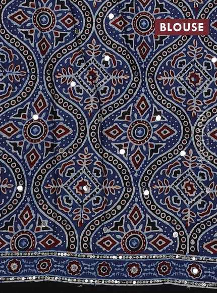 Modal silk saree blue and black with allover ajrakh prints & sequin work and sequin embroidered work pallu