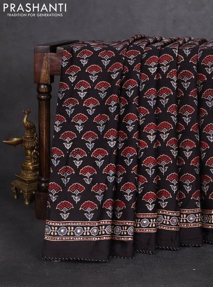 Modal silk saree black and maroon with allover ajrakh prints & sequin work and sequin embroidered work pallu