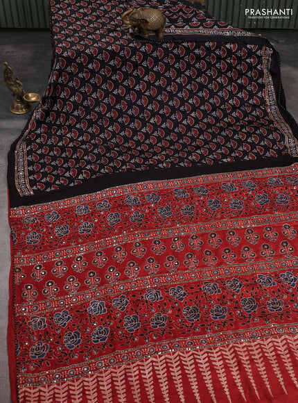 Modal silk saree black and maroon with allover ajrakh prints & sequin work and sequin embroidered work pallu
