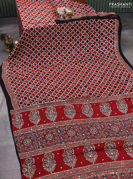 Modal silk saree maroon beige and coffee brown with allover ajrakh prints & sequin work and sequin embroidered work pallu