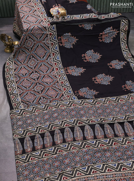 Modal silk saree black and beige with allover ajrakh prints & sequin work and sequin embroidered work pallu