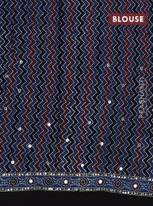 Modal silk saree maroon and indigo blue with allover ajrakh prints & sequin work and sequin embroidered work pallu