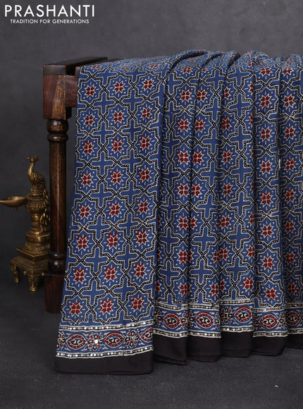 Modal silk saree indigo blue with allover ajrakh prints & sequin work and sequin embroidered work pallu
