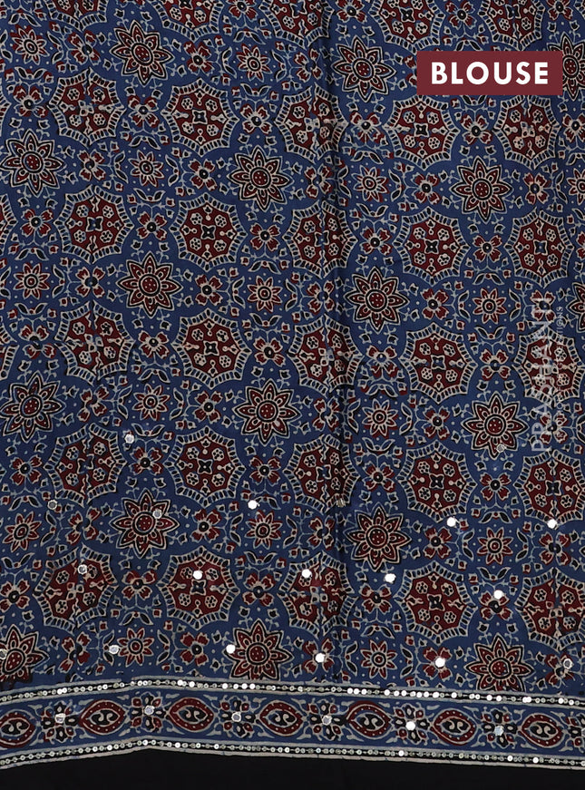 Modal silk saree indigo blue with allover ajrakh prints & sequin work and sequin embroidered work pallu