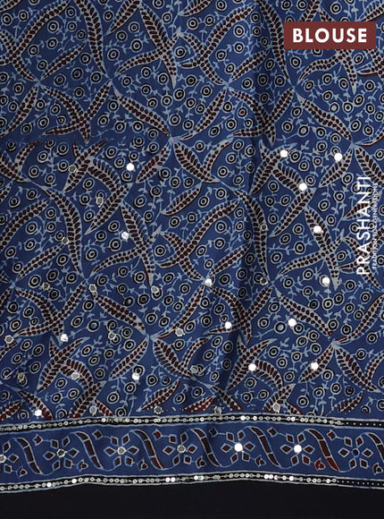 Modal silk saree indigo blue and black with allover ajrakh prints & sequin work and sequin embroidered work pallu
