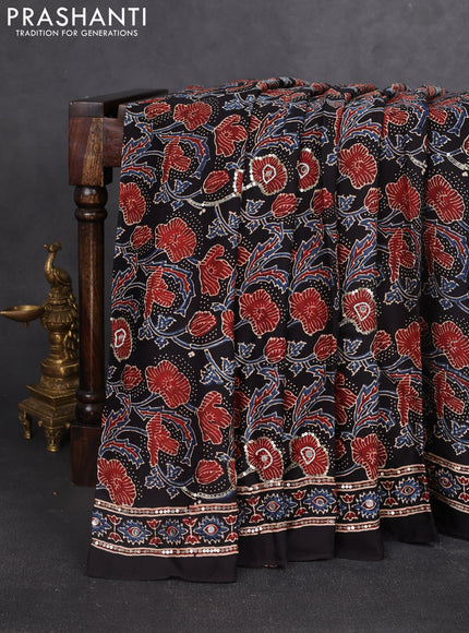 Modal silk saree black with allover ajrakh prints & sequin work and sequin embroidered work pallu