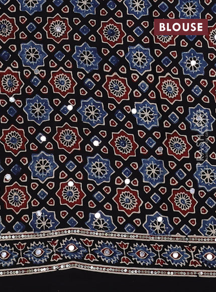 Modal silk saree black with allover ajrakh prints & sequin work and sequin embroidered work pallu