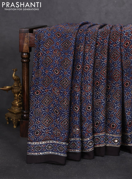 Modal silk saree blue and black with allover ajrakh prints & sequin work and sequin embroidered work pallu