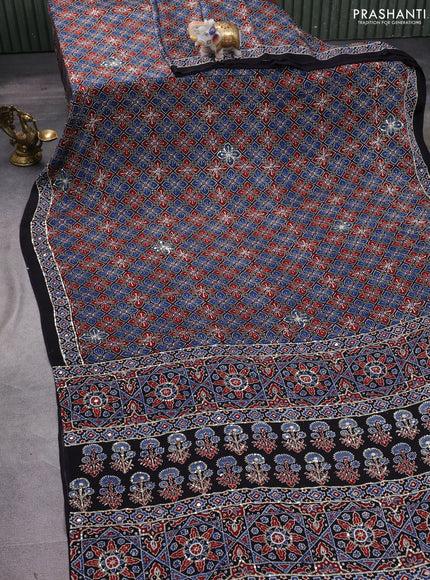 Modal silk saree black with allover ajrakh prints & sequin work and sequin embroidered work pallu